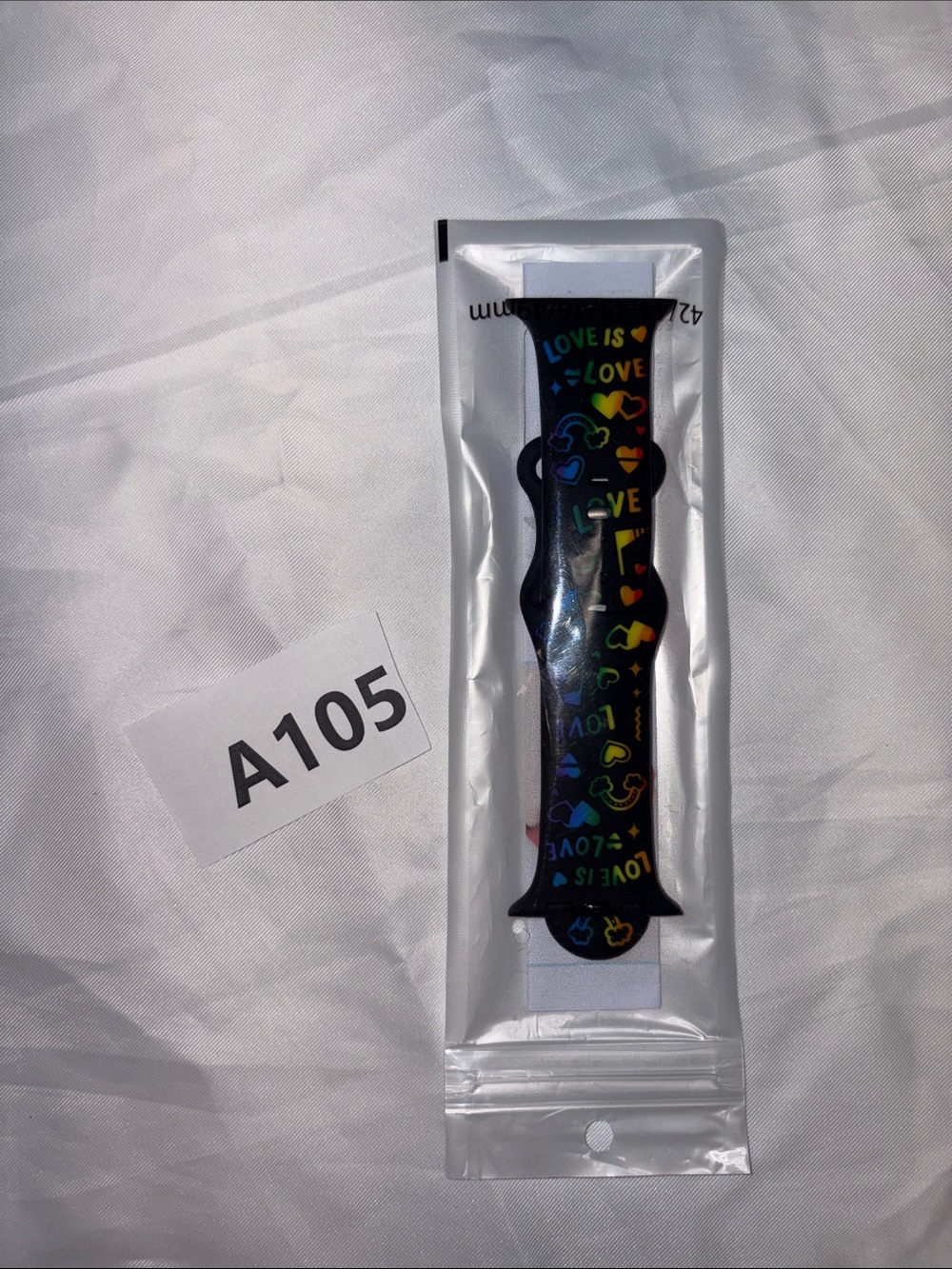 Silicone Smartwatch Band in Black with Rainbow 'Love is Love' Design